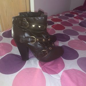 Brown and Gold Bootie Heels
